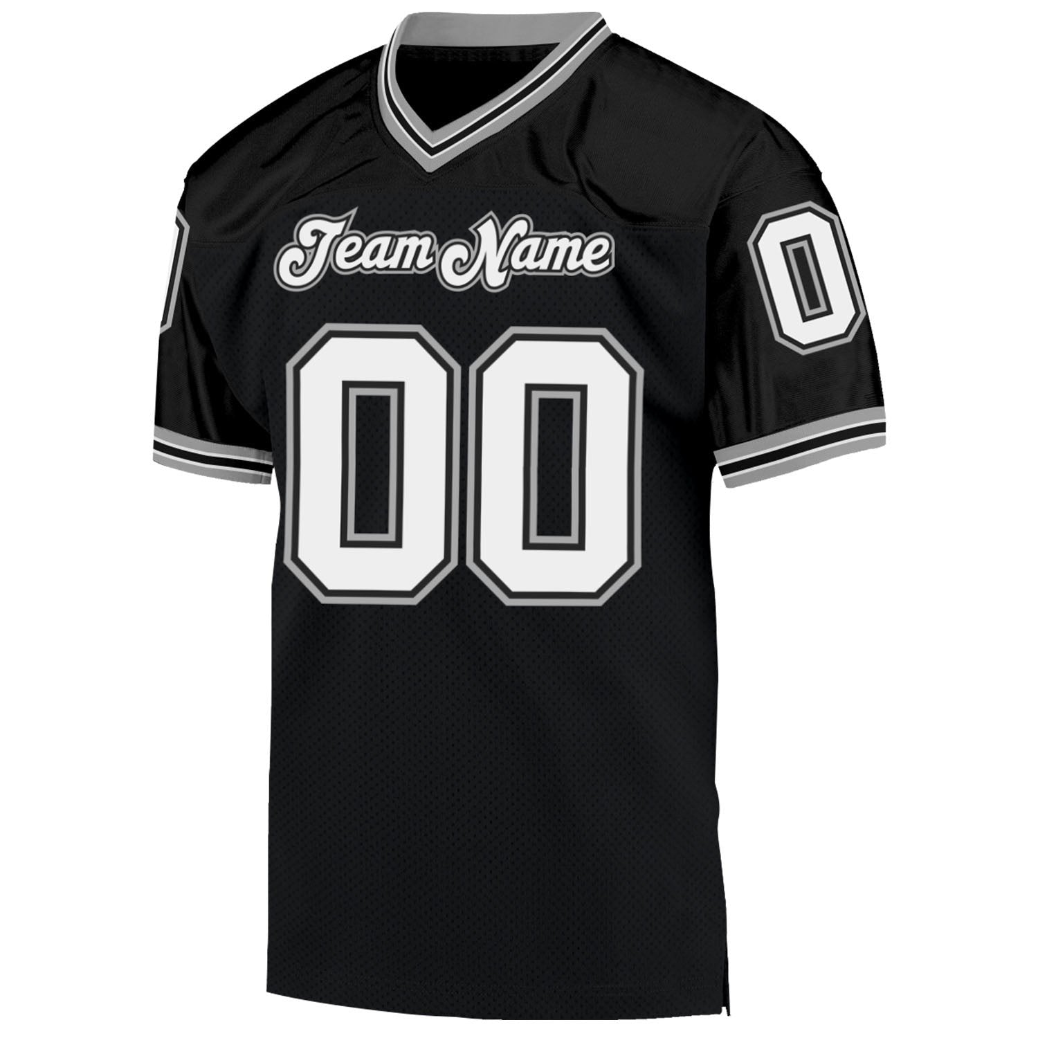 Custom Black White-Gray Mesh Authentic Throwback Football Jersey photo 2