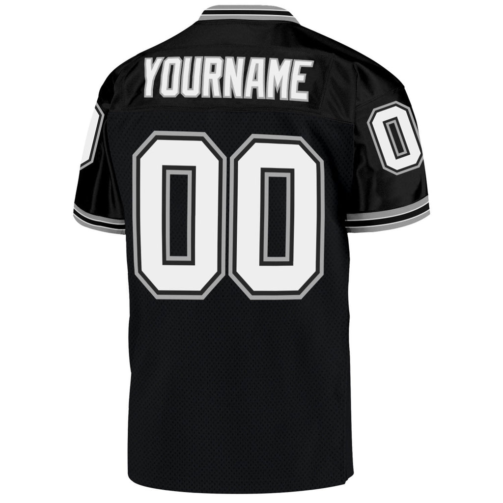 Custom Black White-Gray Mesh Authentic Throwback Football Jersey photo 3
