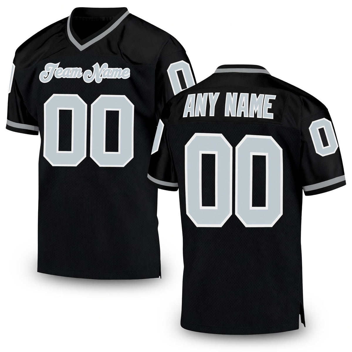 Custom Black Silver-White Mesh Authentic Throwback Football Jersey