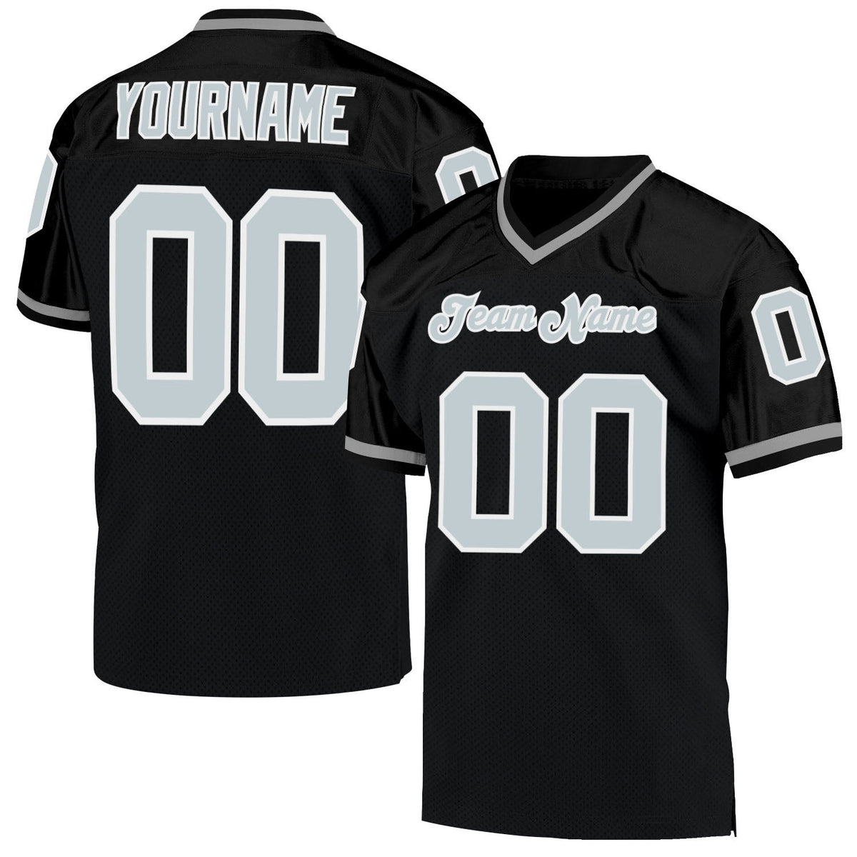 Custom Black Silver-White Mesh Authentic Throwback Football Jersey photo 1
