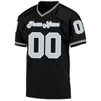 Custom Black Silver-White Mesh Authentic Throwback Football Jersey photo 2