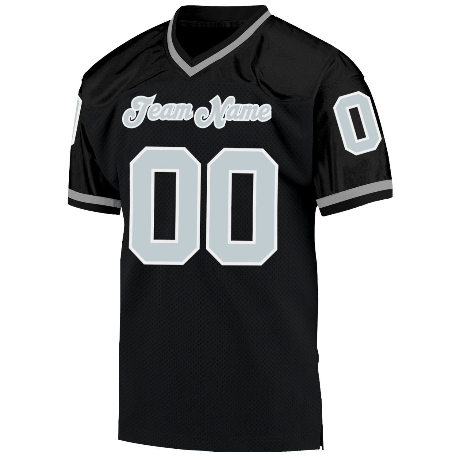 Custom Black Silver-White Mesh Authentic Throwback Football Jersey photo 2