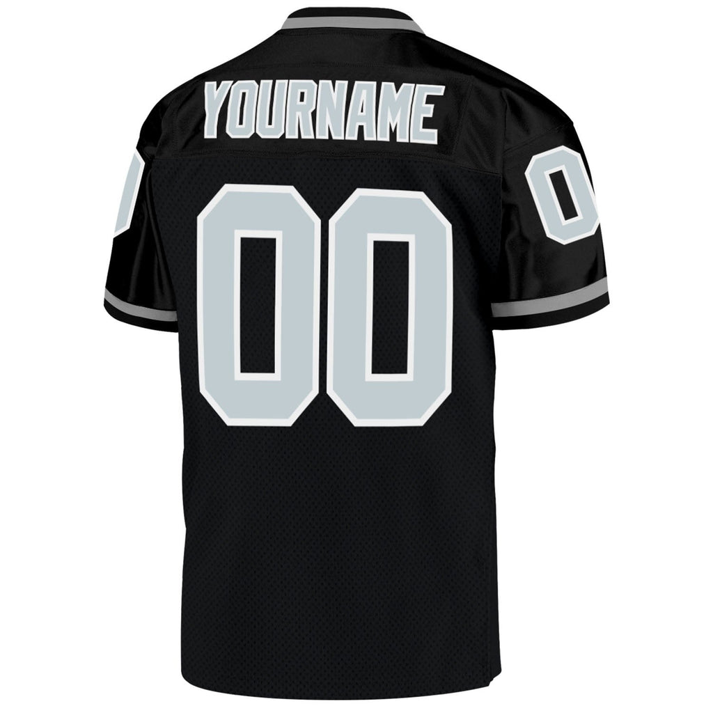 Custom Black Silver-White Mesh Authentic Throwback Football Jersey photo 3