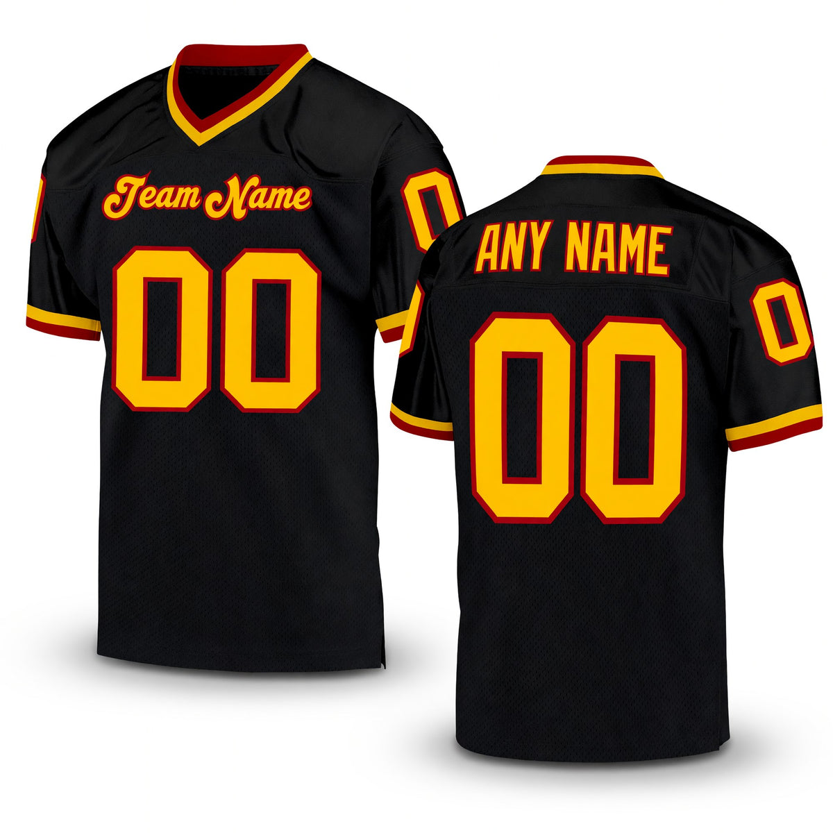 Custom Black Gold-Red Mesh Authentic Throwback Football Jersey