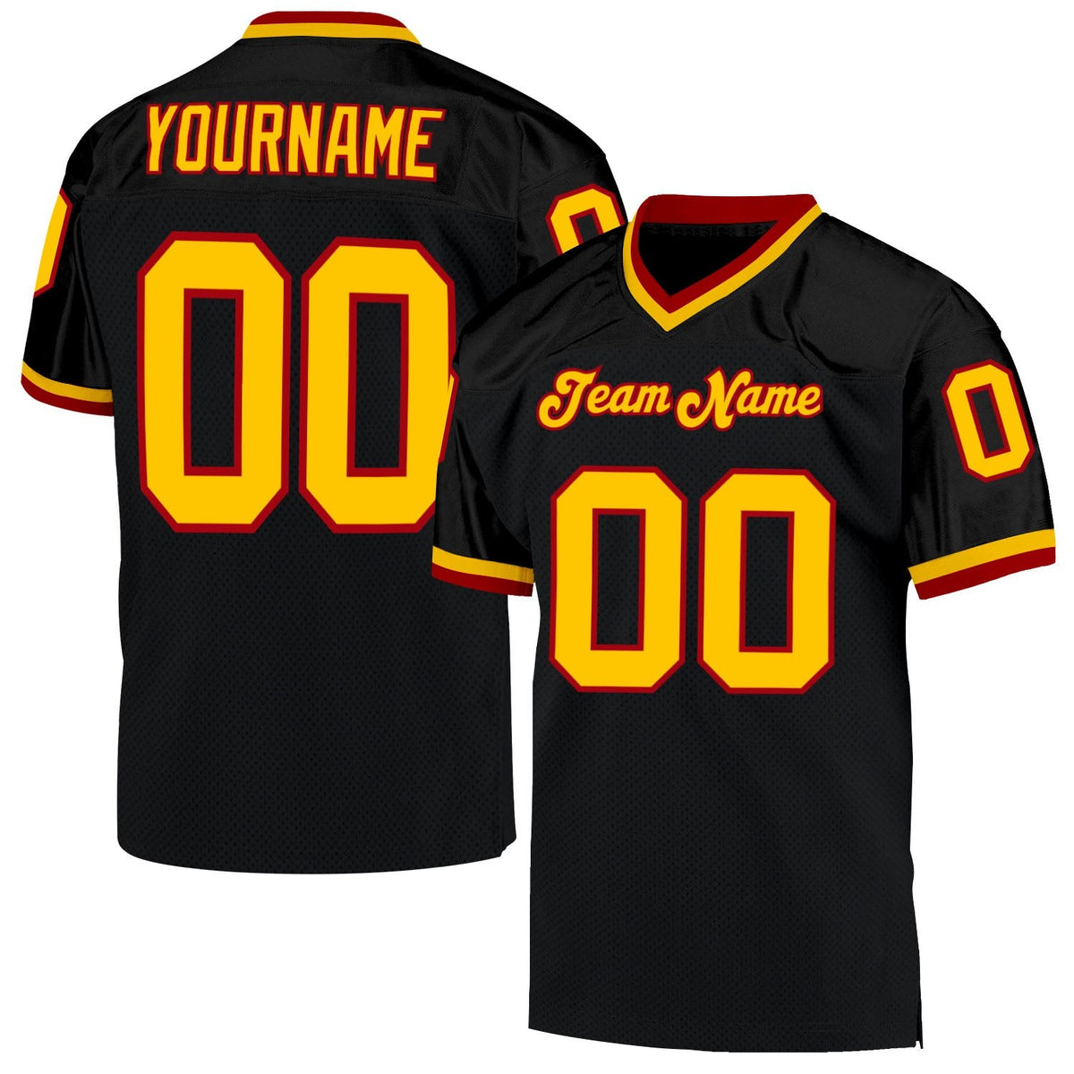 Custom Black Gold-Red Mesh Authentic Throwback Football Jersey photo 1