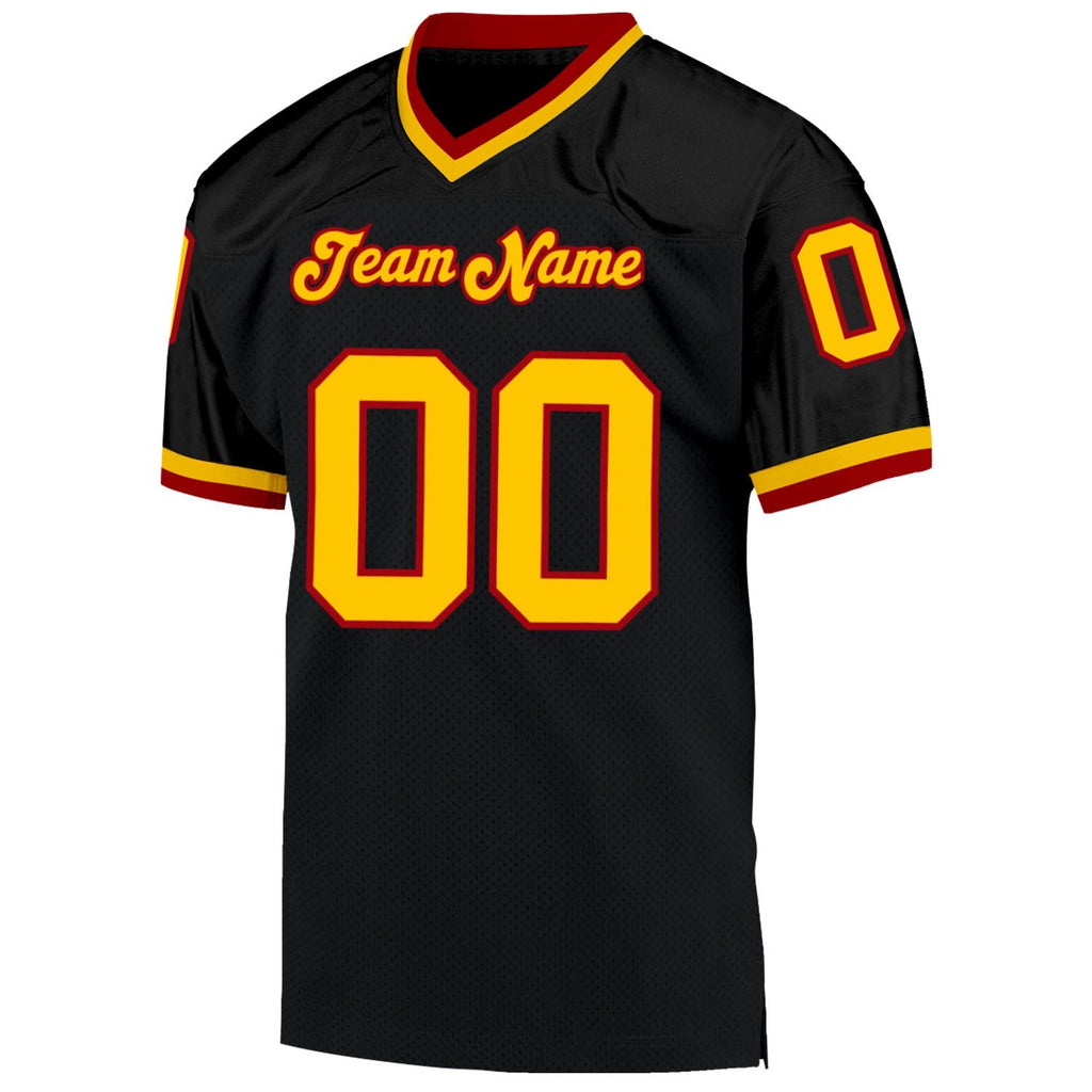 Custom Black Gold-Red Mesh Authentic Throwback Football Jersey photo 2