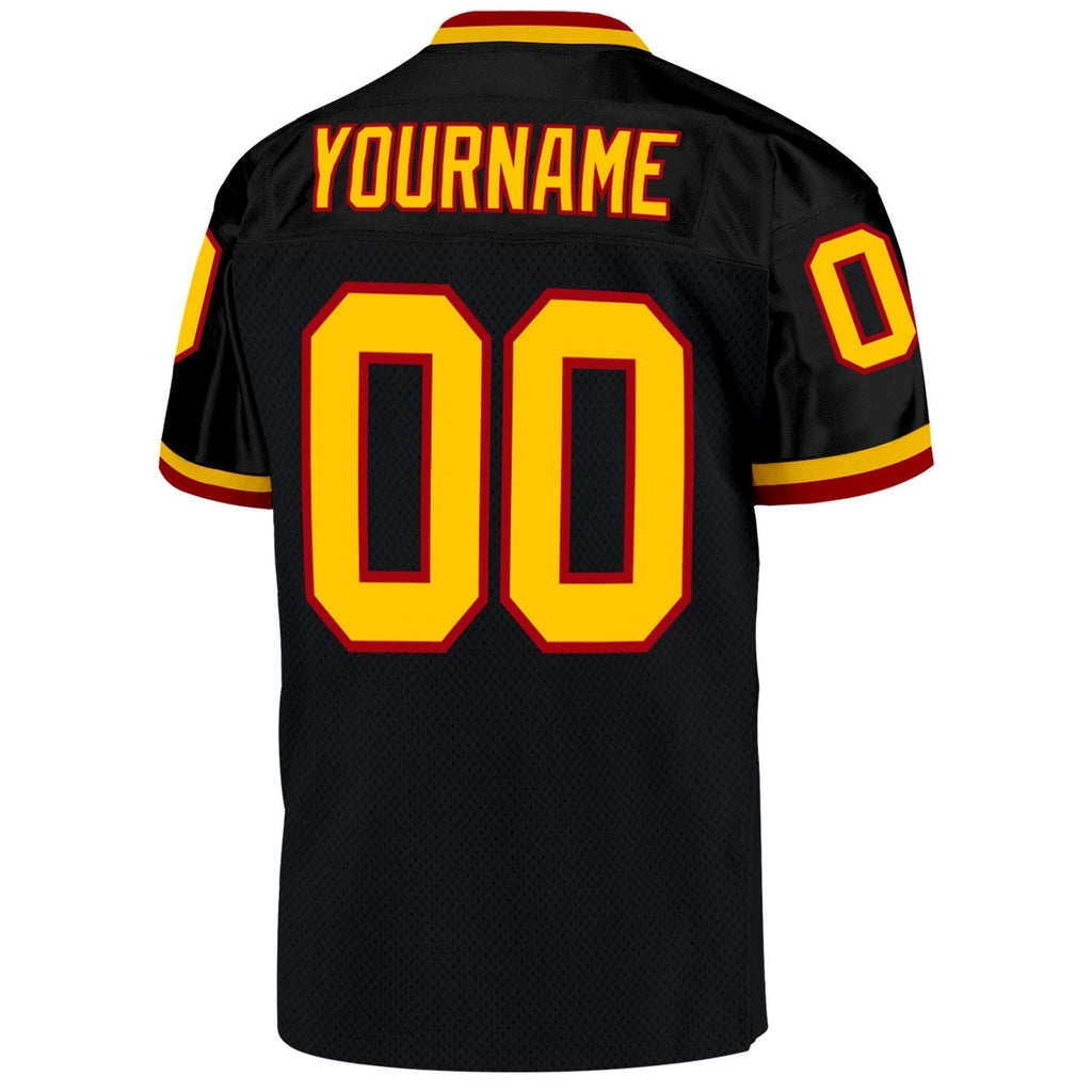 Custom Black Gold-Red Mesh Authentic Throwback Football Jersey photo 3