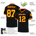 Custom Black Gold-Red Mesh Authentic Throwback Football Jersey photo 4