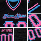 Custom Black Pink-Powder Blue Mesh Authentic Throwback Football Jersey detail