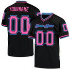 Custom Black Pink-Powder Blue Mesh Authentic Throwback Football Jersey photo 1