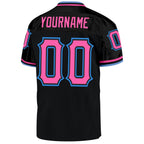Custom Black Pink-Powder Blue Mesh Authentic Throwback Football Jersey photo 3