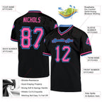 Custom Black Pink-Powder Blue Mesh Authentic Throwback Football Jersey photo 4