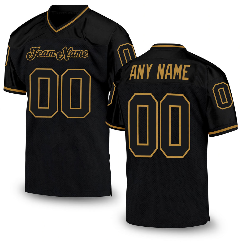 Custom Black Black-Old Gold Mesh Authentic Throwback Football Jersey