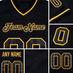 Custom Black Black-Old Gold Mesh Authentic Throwback Football Jersey detail