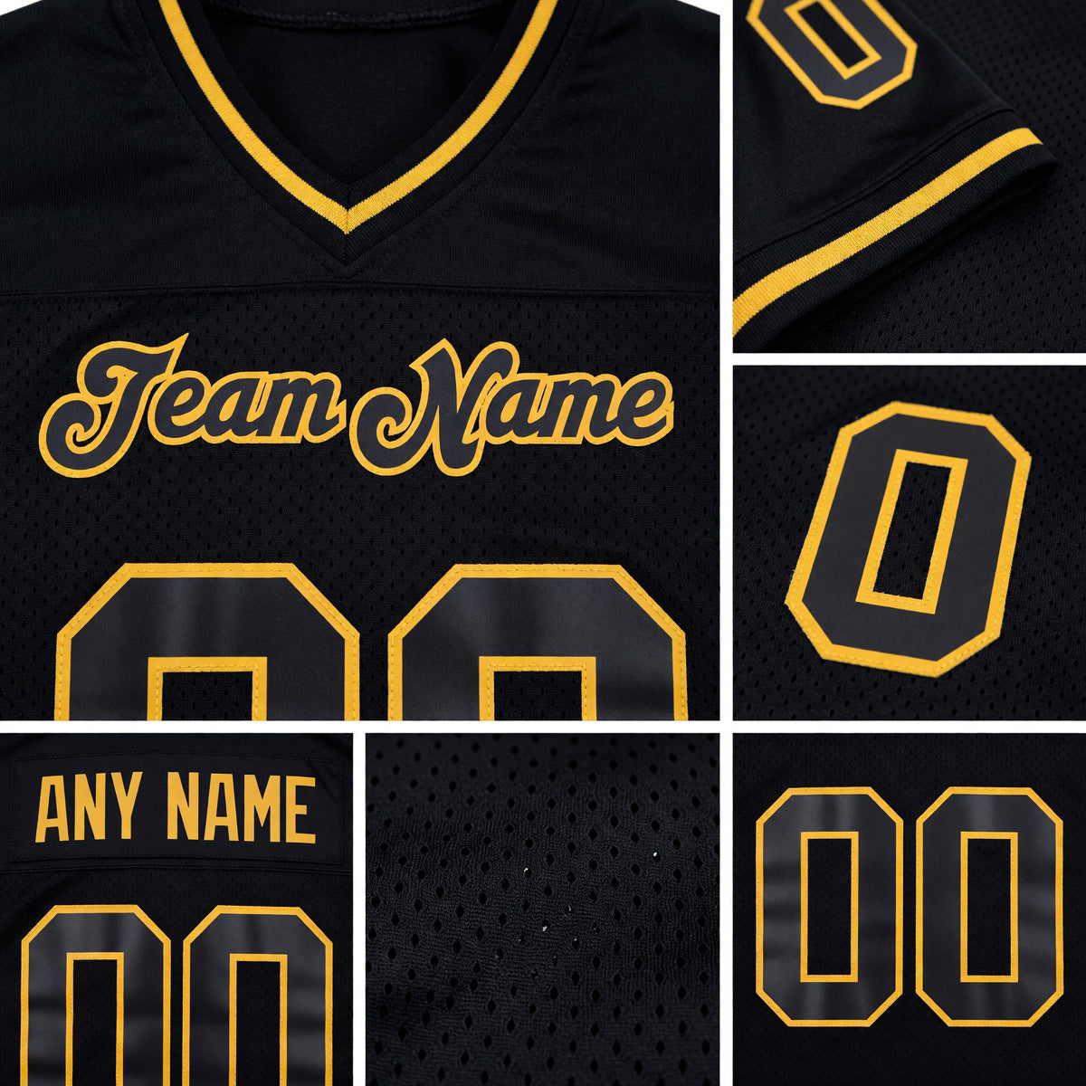 Custom Black Black-Old Gold Mesh Authentic Throwback Football Jersey detail