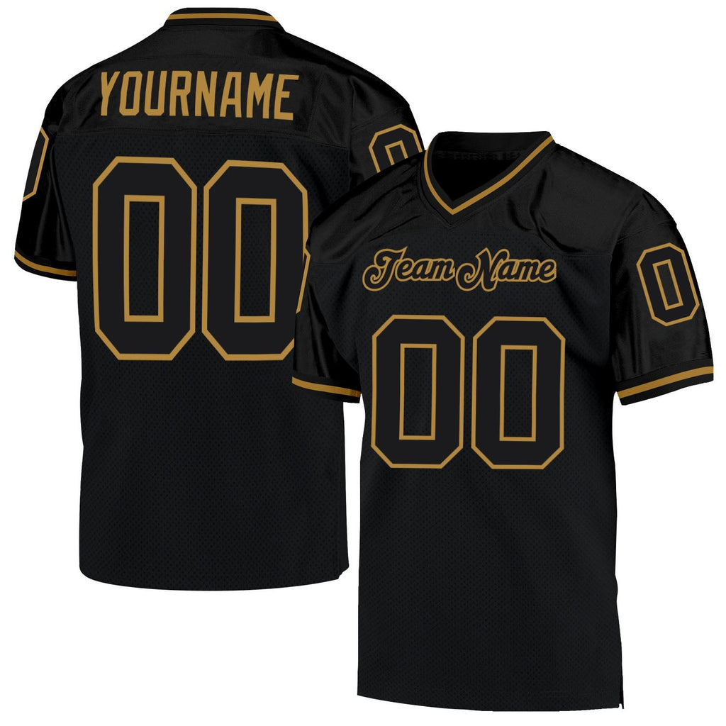 Custom Black Black-Old Gold Mesh Authentic Throwback Football Jersey photo 1