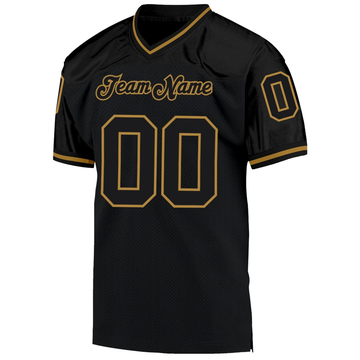 Custom Black Black-Old Gold Mesh Authentic Throwback Football Jersey photo 2