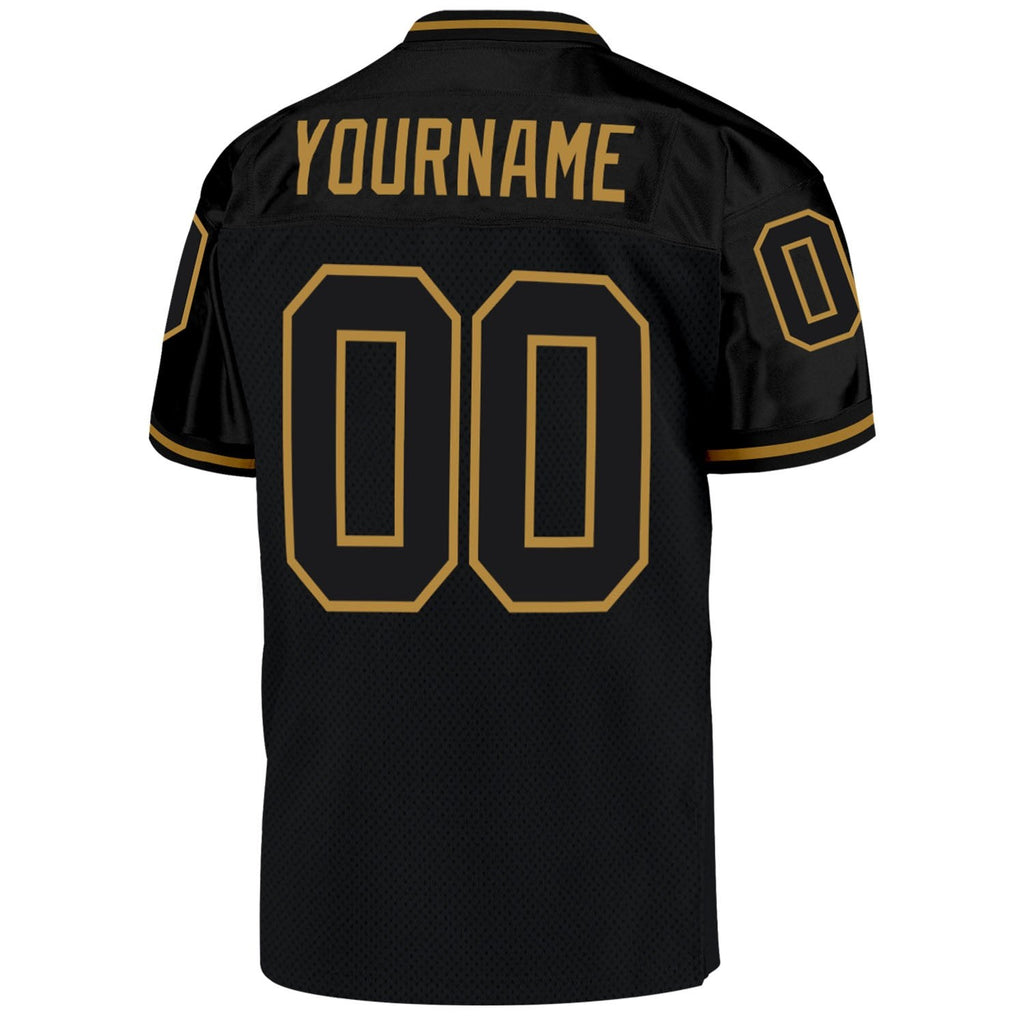 Custom Black Black-Old Gold Mesh Authentic Throwback Football Jersey photo 3