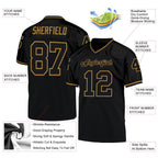 Custom Black Black-Old Gold Mesh Authentic Throwback Football Jersey photo 4