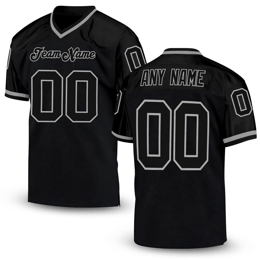 Custom Black Black-Gray Mesh Authentic Throwback Football Jersey