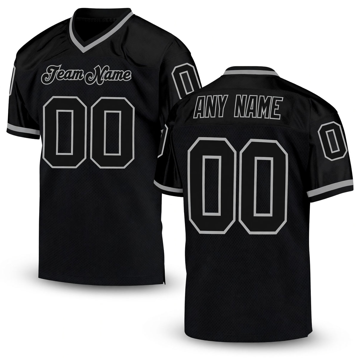 Custom Black Black-Gray Mesh Authentic Throwback Football Jersey
