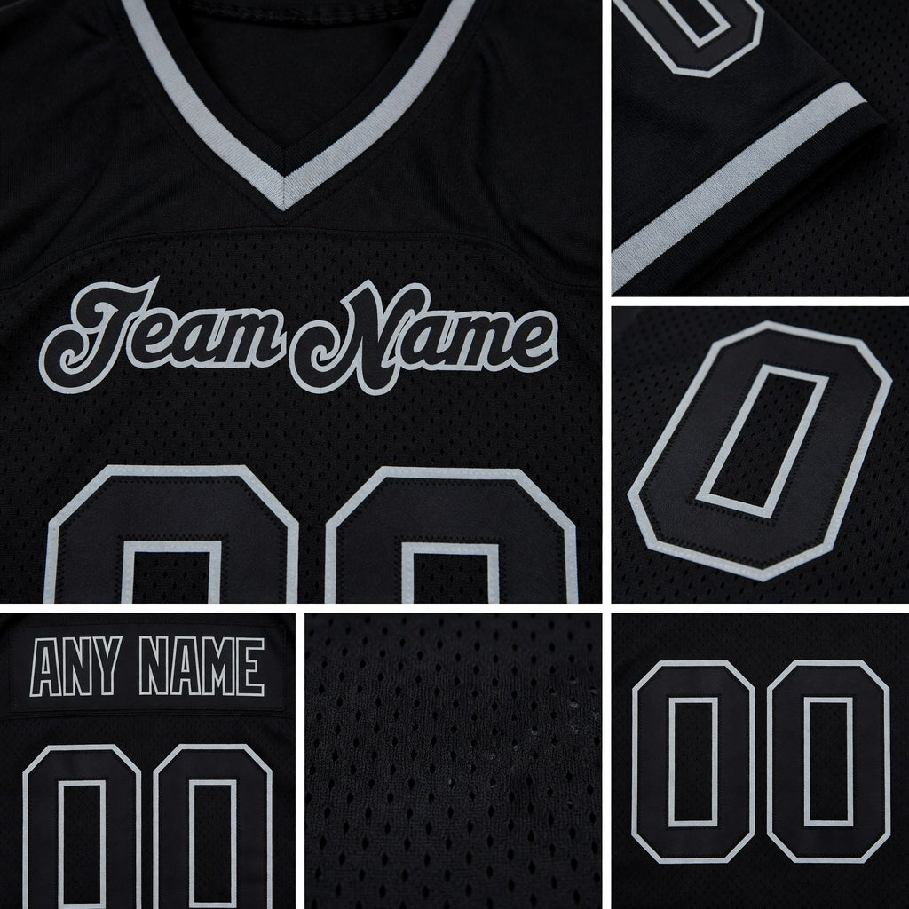 Custom Black Black-Gray Mesh Authentic Throwback Football Jersey detail