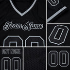 Custom Black Black-Gray Mesh Authentic Throwback Football Jersey detail