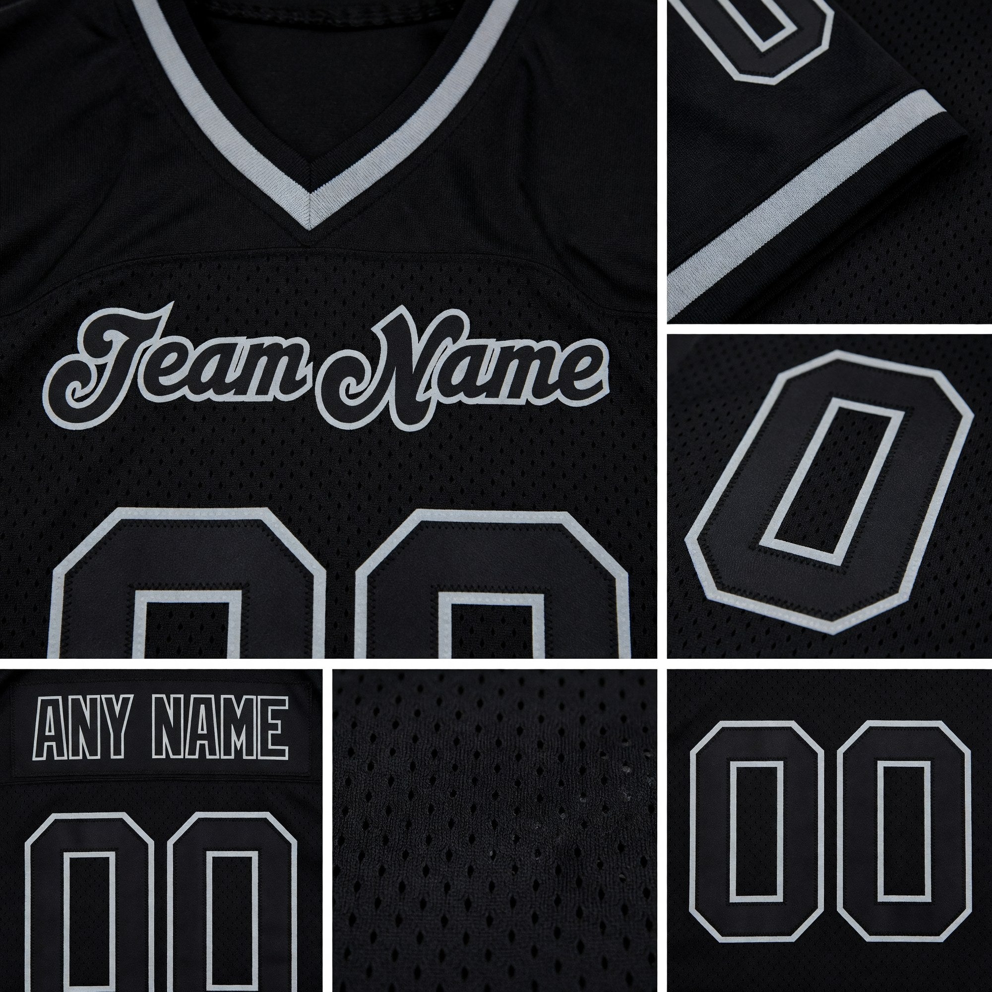 Custom Black Black-Gray Mesh Authentic Throwback Football Jersey detail