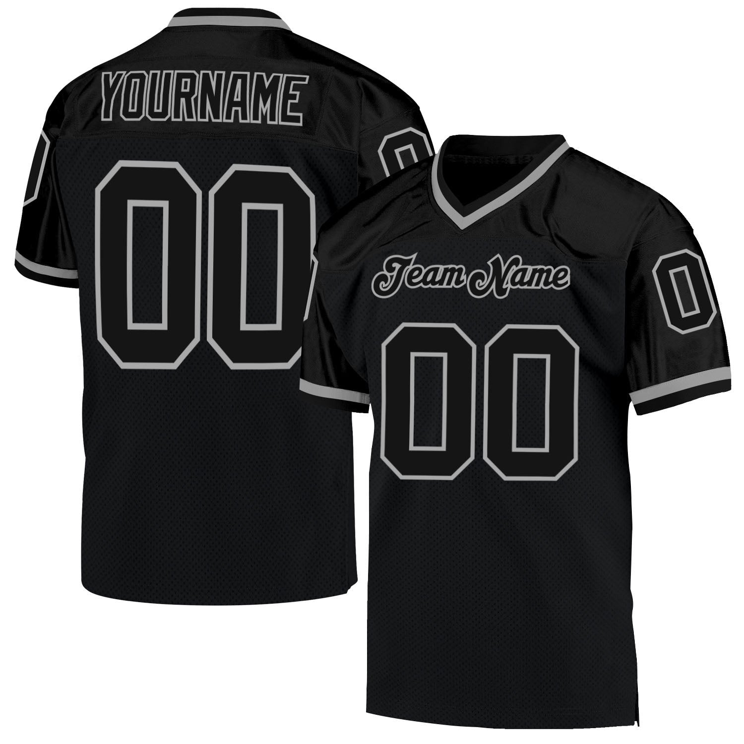 Custom Black Black-Gray Mesh Authentic Throwback Football Jersey photo 1