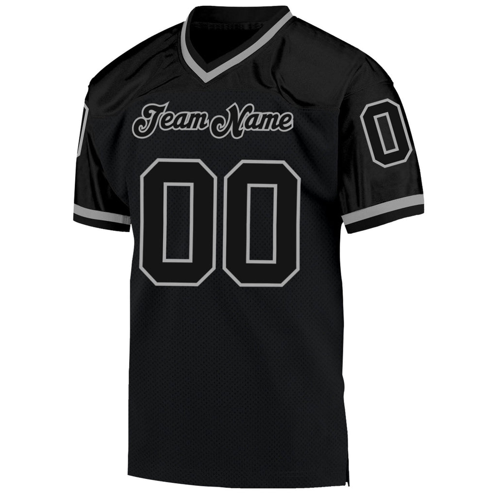 Custom Black Black-Gray Mesh Authentic Throwback Football Jersey photo 2