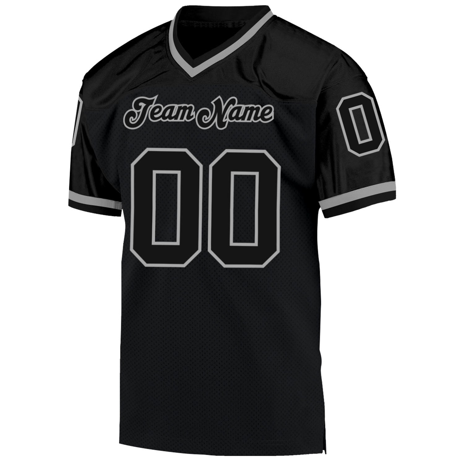 Custom Black Black-Gray Mesh Authentic Throwback Football Jersey photo 2