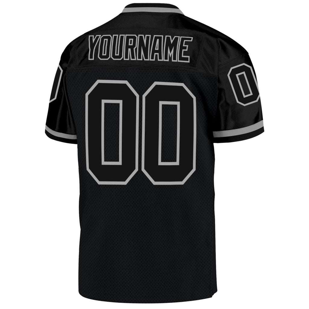 Custom Black Black-Gray Mesh Authentic Throwback Football Jersey photo 3