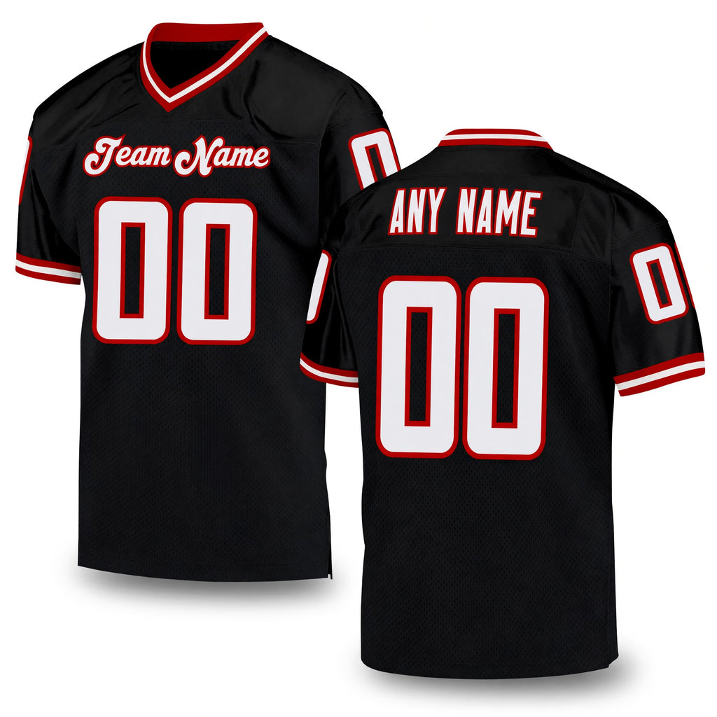 Custom Black White-Red Mesh Authentic Throwback Football Jersey