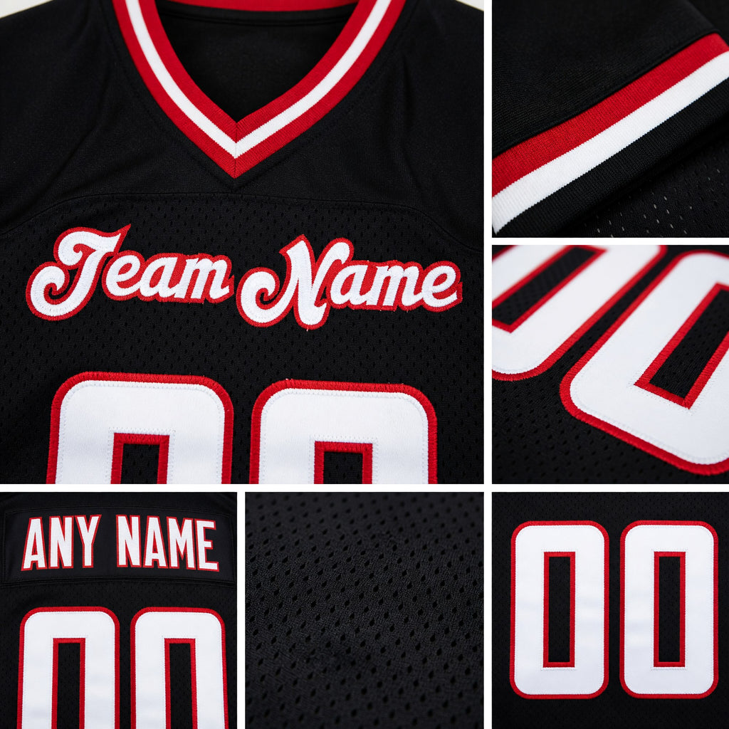 Custom Black White-Red Mesh Authentic Throwback Football Jersey detail