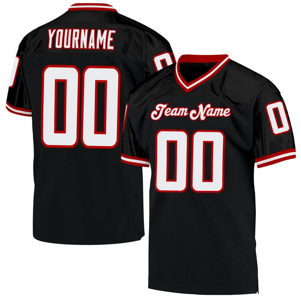 Custom Black White-Red Mesh Authentic Throwback Football Jersey photo 1