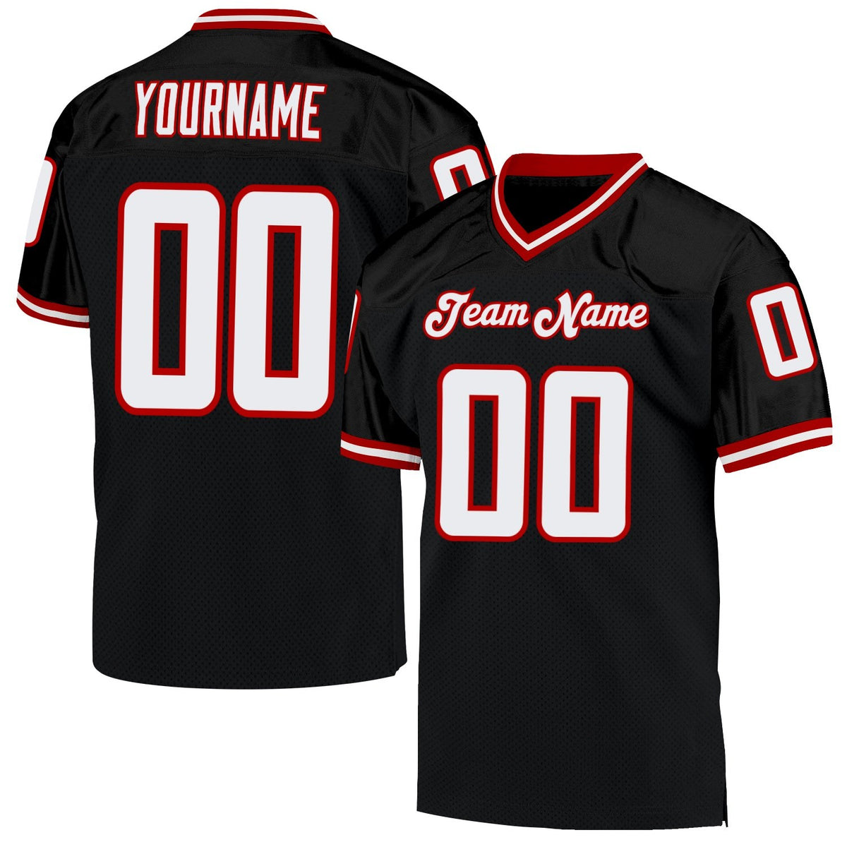 Custom Black White-Red Mesh Authentic Throwback Football Jersey photo 1