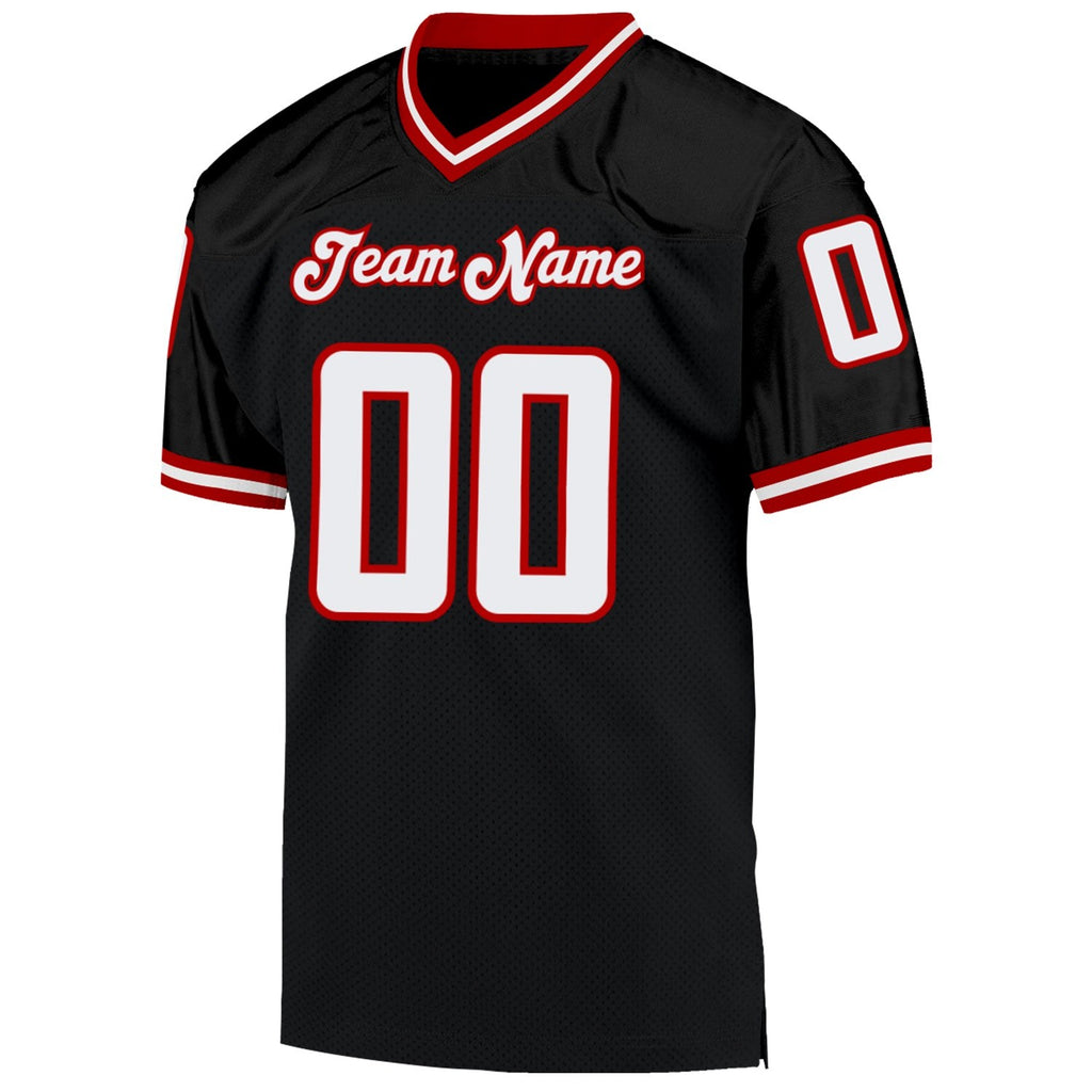 Custom Black White-Red Mesh Authentic Throwback Football Jersey photo 2