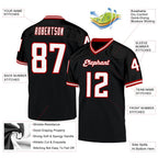 Custom Black White-Red Mesh Authentic Throwback Football Jersey photo 4