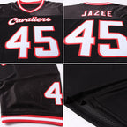 Custom Black White-Red Mesh Authentic Throwback Football Jersey photo 7