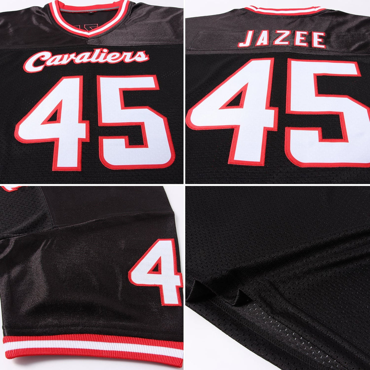 Custom Black White-Red Mesh Authentic Throwback Football Jersey photo 7