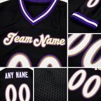 Custom Black White Purple-Old Gold Mesh Authentic Throwback Football Jersey detail