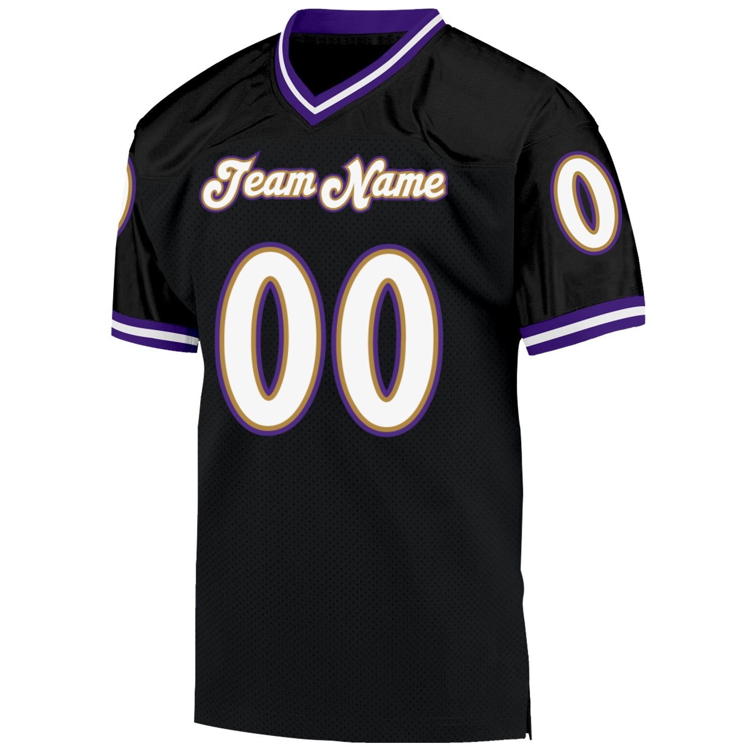 Custom Black White Purple-Old Gold Mesh Authentic Throwback Football Jersey photo 2