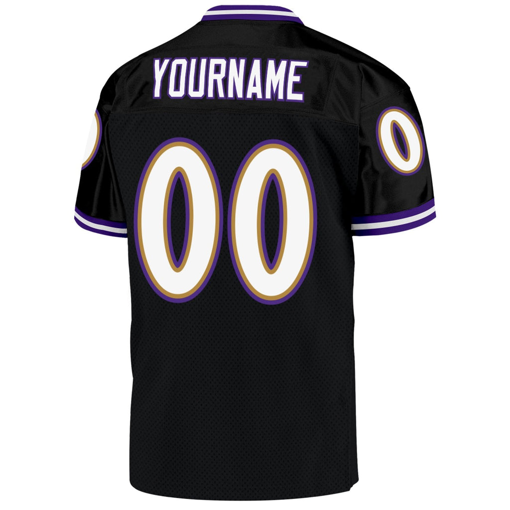 Custom Black White Purple-Old Gold Mesh Authentic Throwback Football Jersey photo 3
