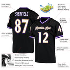 Custom Black White Purple-Old Gold Mesh Authentic Throwback Football Jersey photo 4