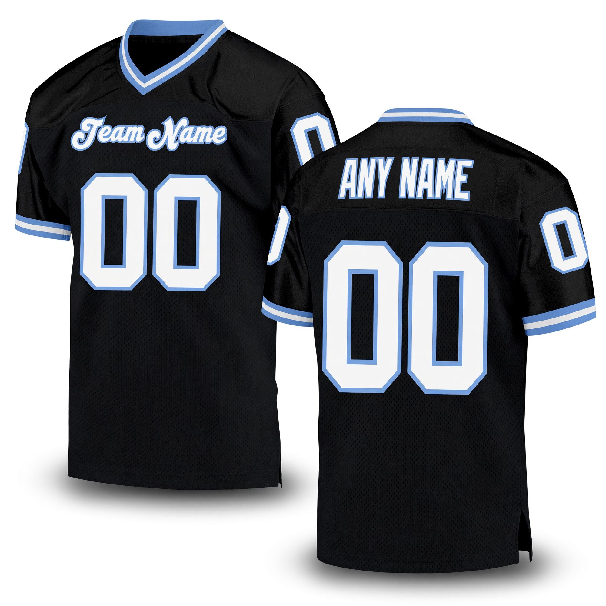 Custom Black White-Light Blue Mesh Authentic Throwback Football Jersey