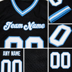 Custom Black White-Light Blue Mesh Authentic Throwback Football Jersey detail