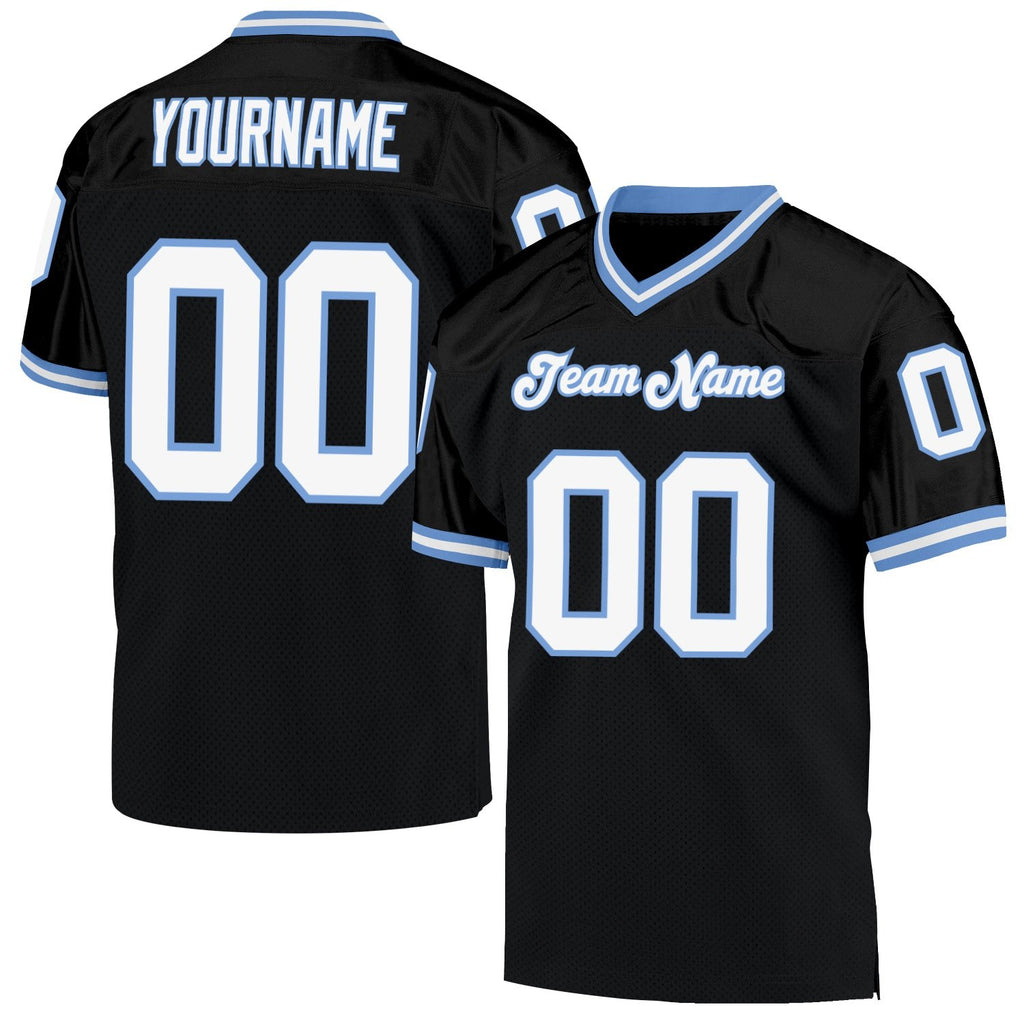 Custom Black White-Light Blue Mesh Authentic Throwback Football Jersey photo 1