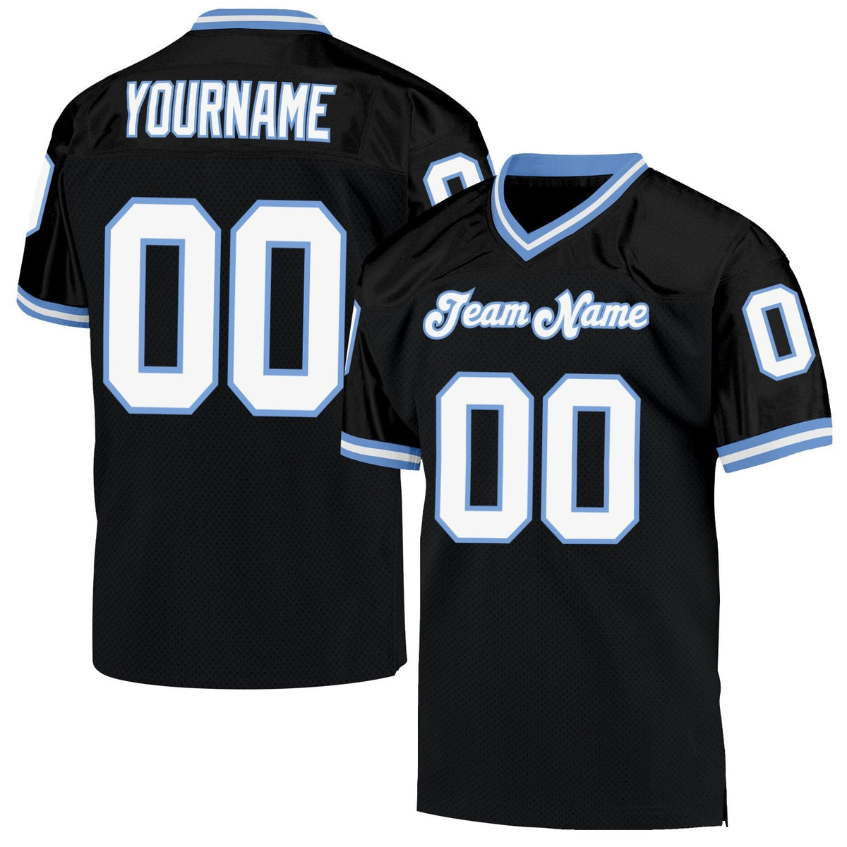 Custom Black White-Light Blue Mesh Authentic Throwback Football Jersey photo 1