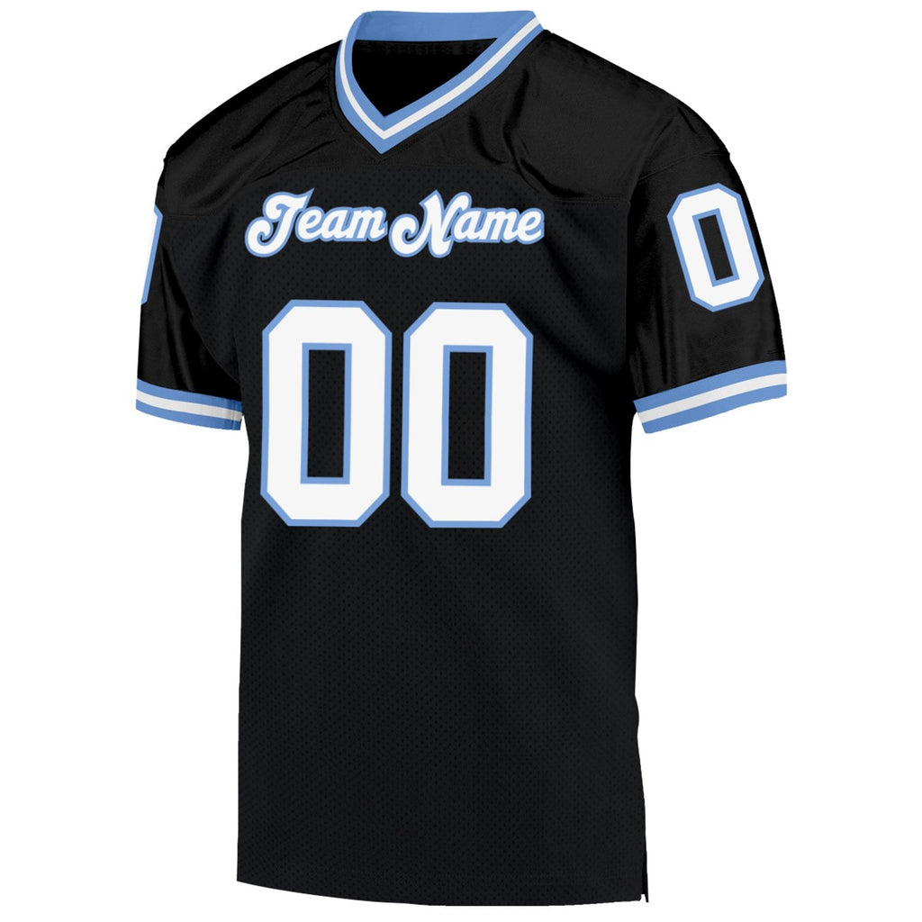Custom Black White-Light Blue Mesh Authentic Throwback Football Jersey photo 2
