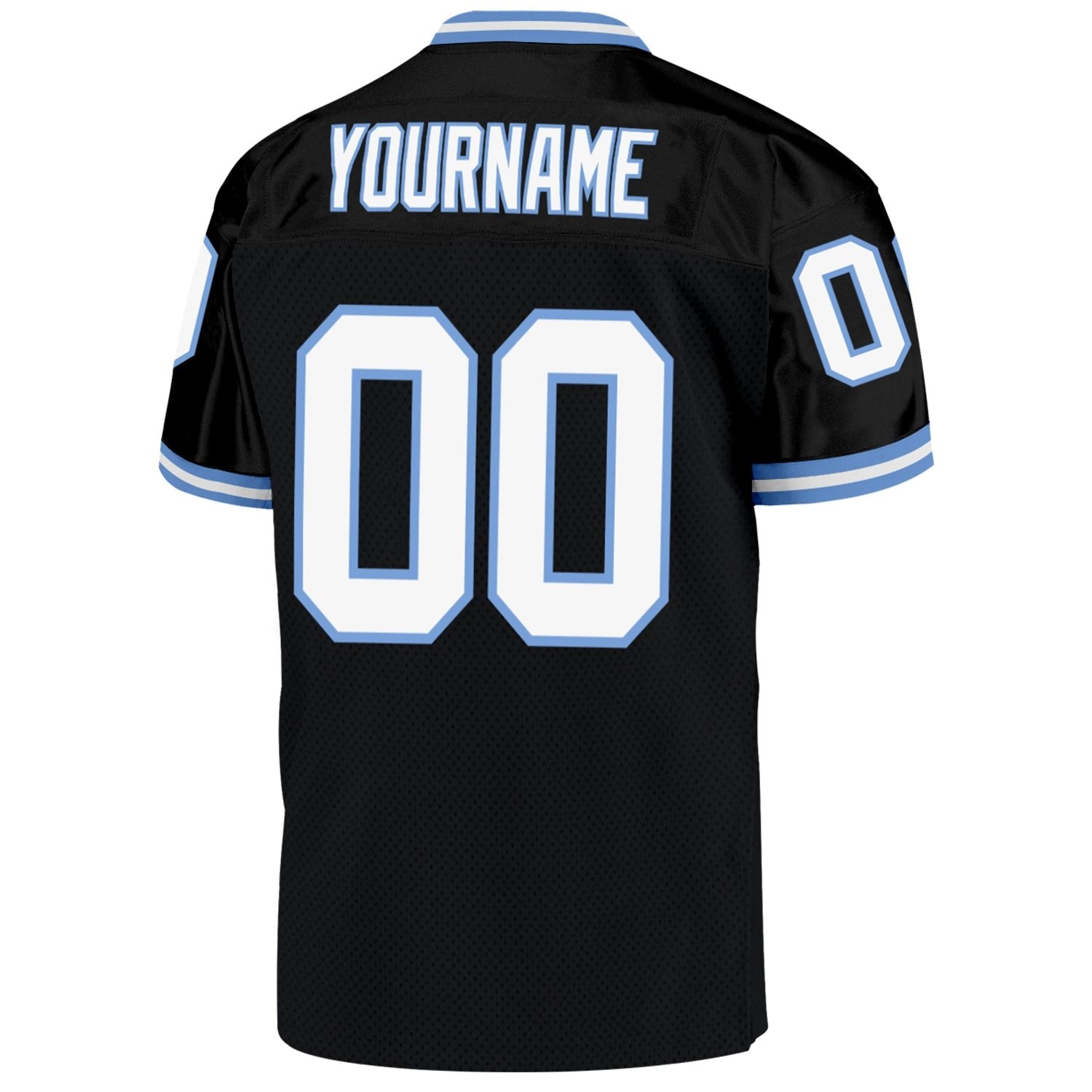 Custom Black White-Light Blue Mesh Authentic Throwback Football Jersey photo 3